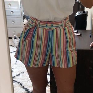 Belted Cotton/Linen Rainbow Shorts
